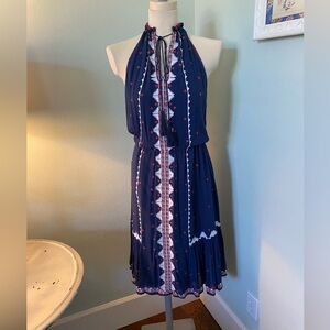 Veronica Beard blue embroidered halter sundress. Size small